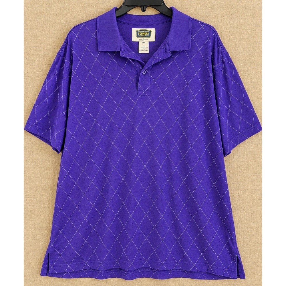 The Foundry Supply Co Men’s 2XL Purple Quick Dry Polo Shirt Argyle Short Sleeve